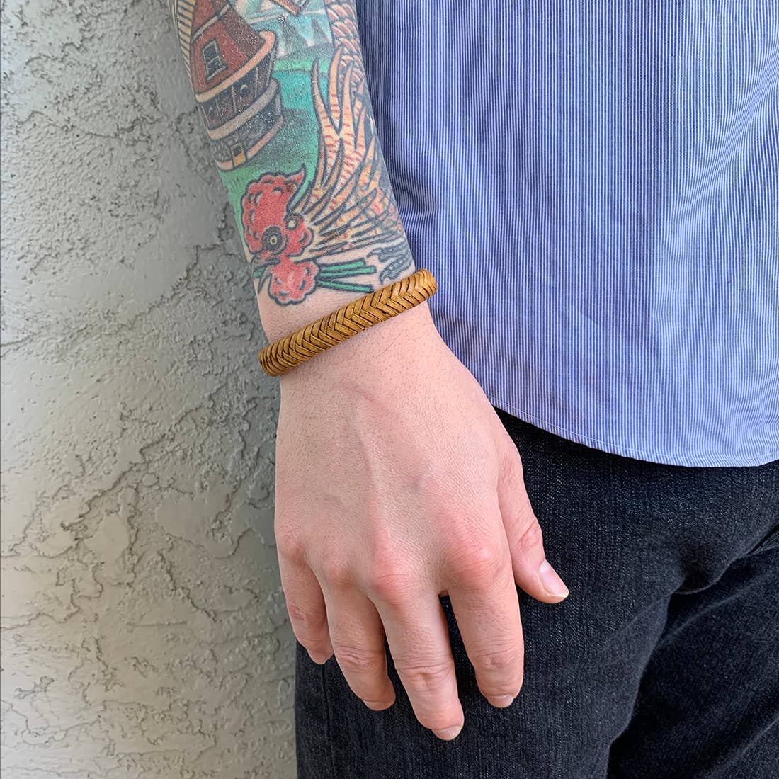 Aadi Light Tan Braided Leather Pull Tie Men's Bracelet