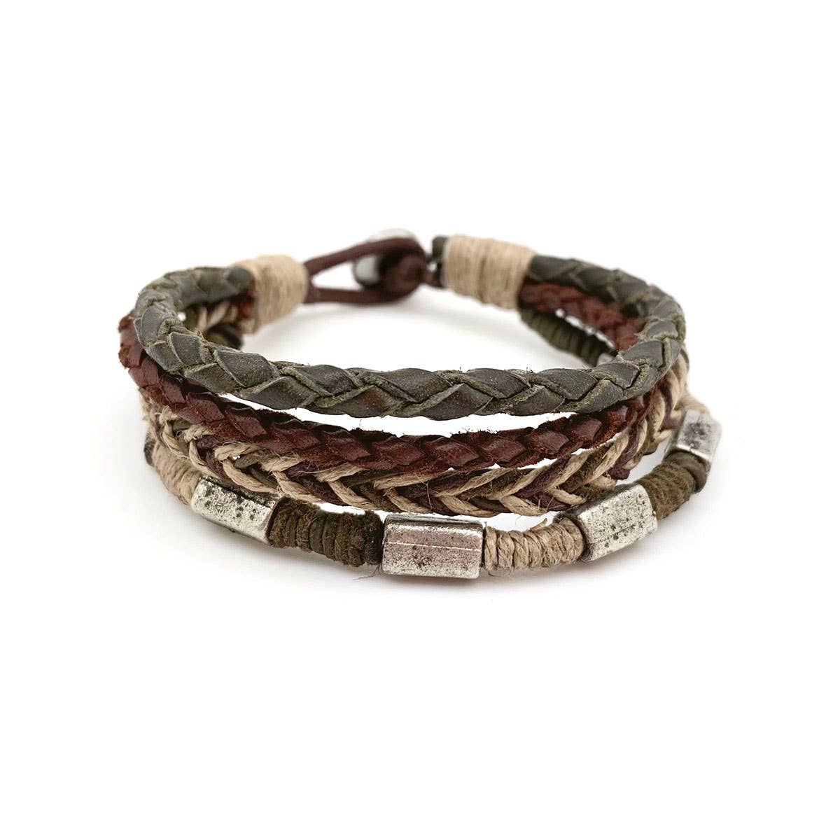 Anju Jewelry - Aadi Bracelet - Green/Brown Leather and Twine