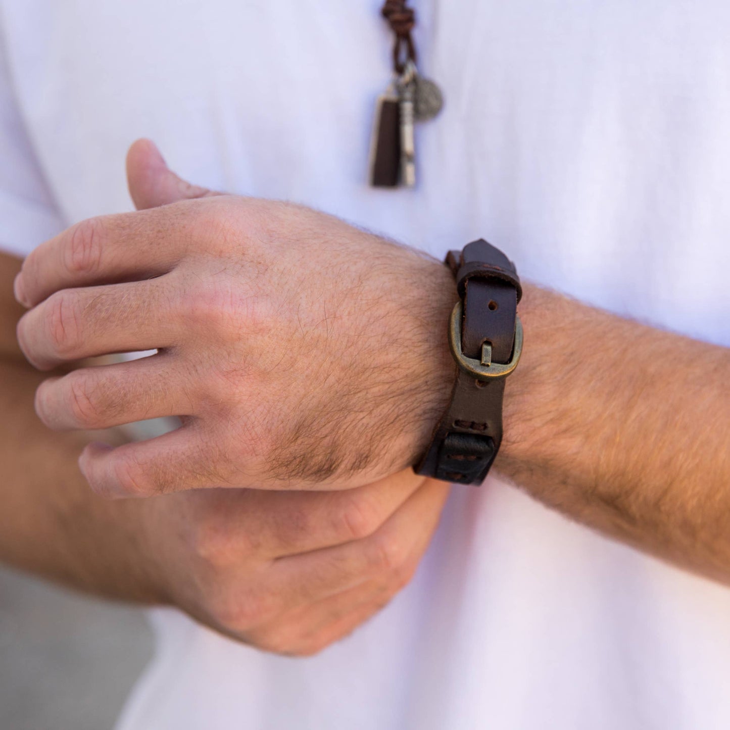 Aadi Wide Brown Leather with Buckle Men's Bracelet