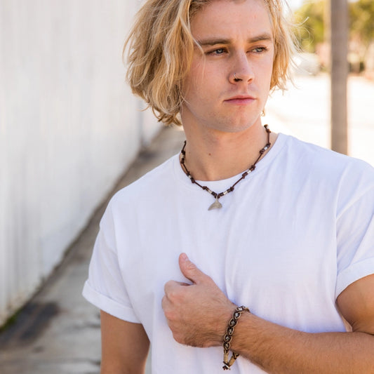 Aadi Whale Tail On Knotted Leather with Beads Men's Necklace