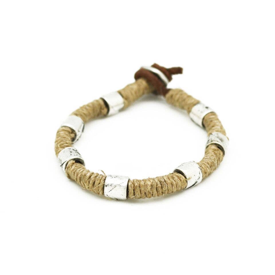 Aadi Tan Jute and Silver Beads Men's Bracelet