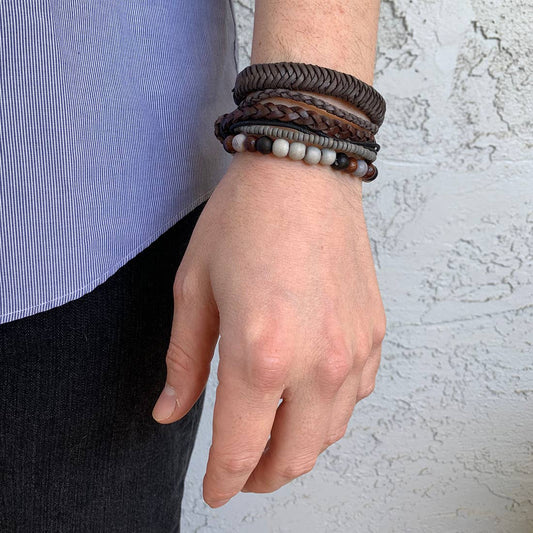 Anju Jewelry - Aadi Bracelet Bundle Agate  and Wood Beads, Braided Strands