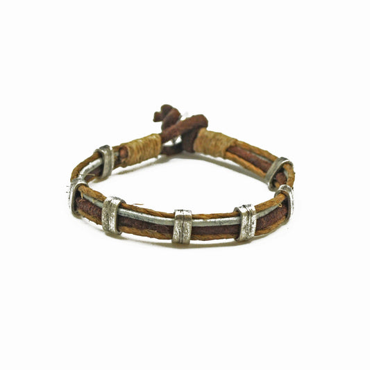 Aadi Brown Leather/Cord with Silver Beads Men's Bracelet