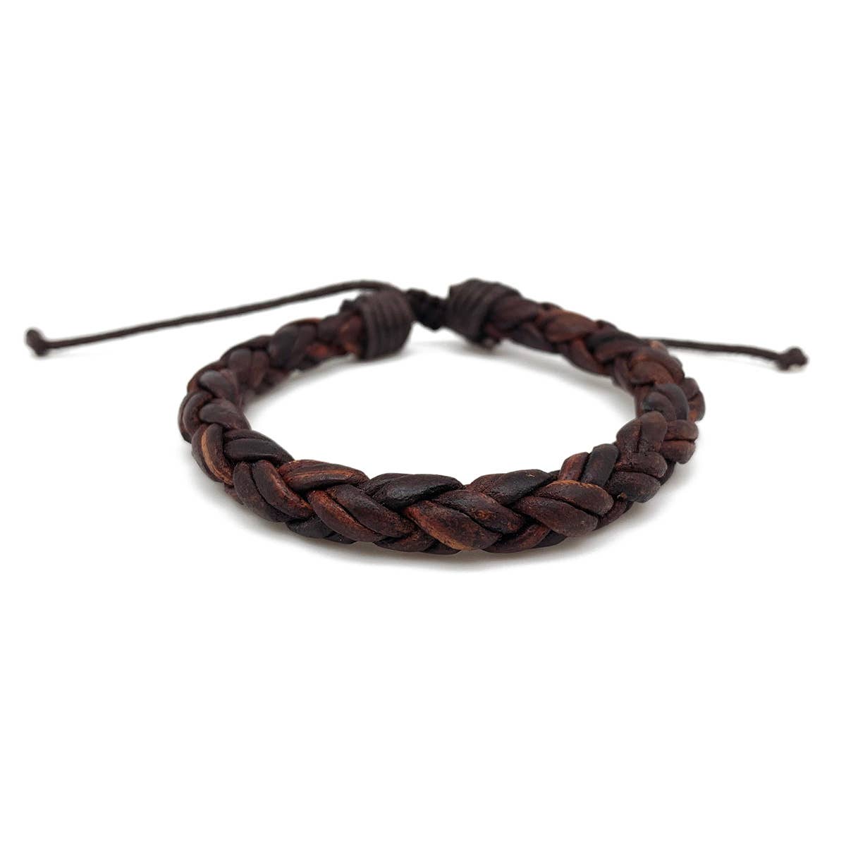 Anju Jewelry - Aadi Leather Round Wrapped Braid Pull Tie Men's Bracelet