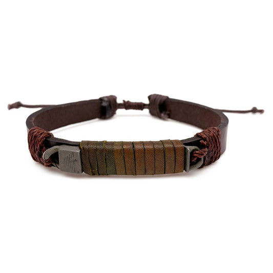 Anju Jewelry - Aadi Brown Leather Wrapped Metal Pull Tie Men's Bracelet