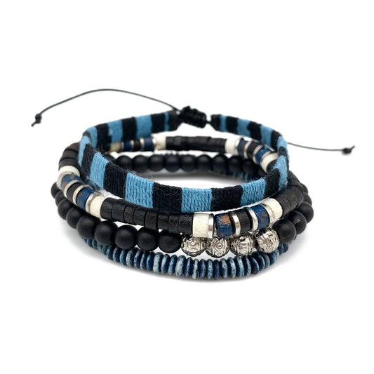 Aadi Bracelet Bundle Blue Thread, Wood Beads, Stone/Metal