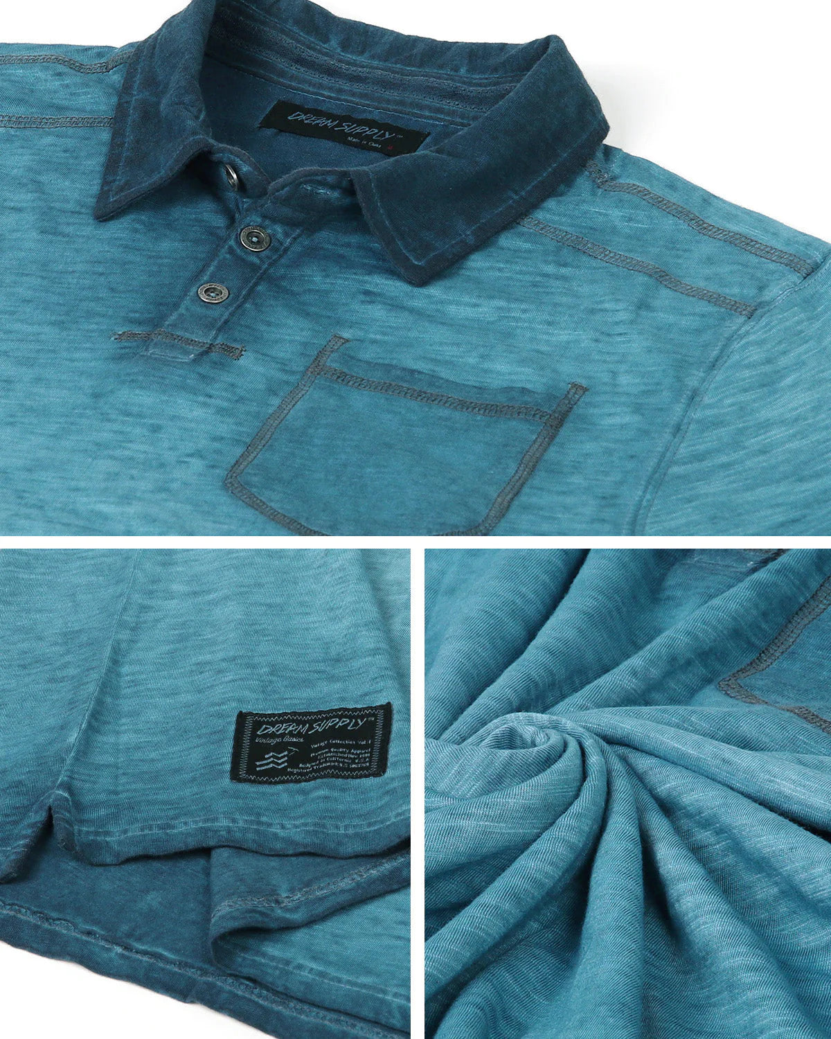 ZIMEGO Short Sleeve Vintage Garment Oil Wash Pocket Polo Shirts