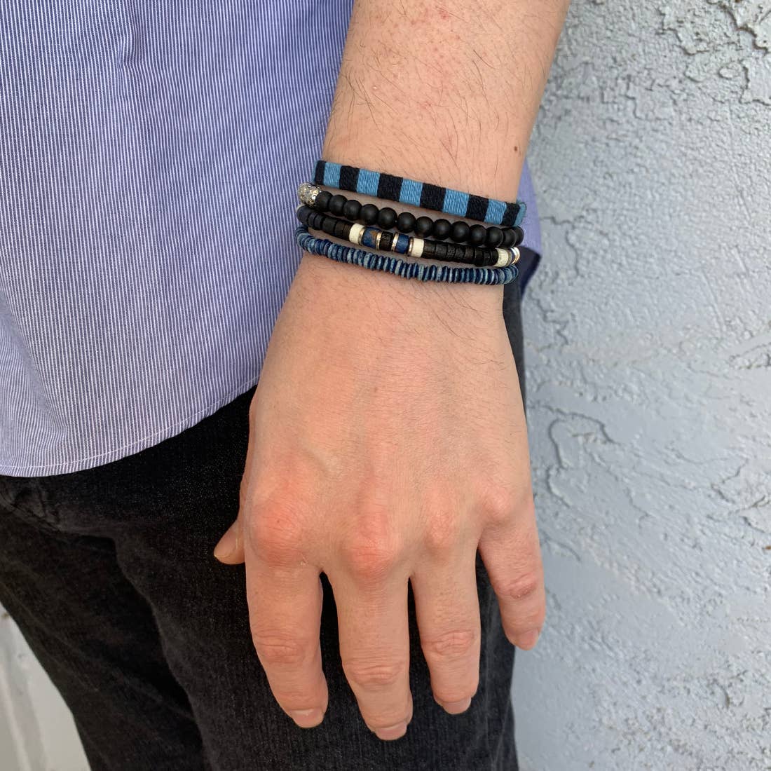 Aadi Bracelet Bundle Blue Thread, Wood Beads, Stone/Metal