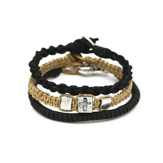 Aadi  Silver Cross Bead Men's Bracelet Set
