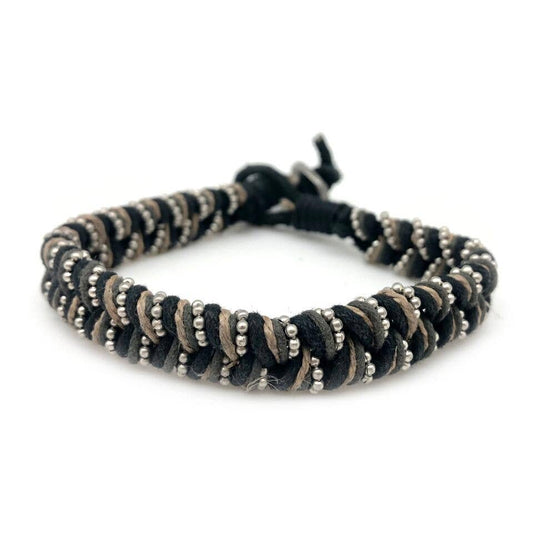 Aadi Twisted Leather & Jute with Silver Beads Men's Bracelet