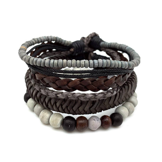 Anju Jewelry - Aadi Bracelet Bundle Agate  and Wood Beads, Braided Strands