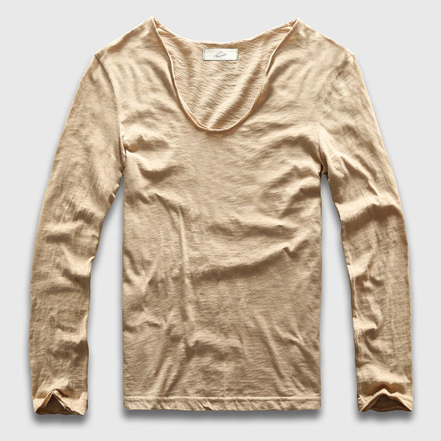 Slim V-Neck Long Sleeve T-Shirt, Top, Mainstreet Male, Mainstreet Male
