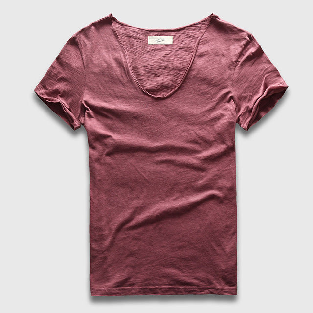 Plain Casual Slim V-Neck T-Shirt, Top, Mainstreet Male, Mainstreet Male