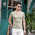 GustOmerD Slim Fit Button Strap V-Neck T-Shirt (3 Colors), Tops, Mainstreet Male, Mainstreet Male