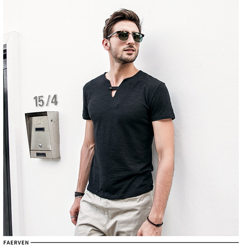 GustOmerD Slim Fit Button Strap V-Neck T-Shirt (3 Colors), Tops, Mainstreet Male, Mainstreet Male