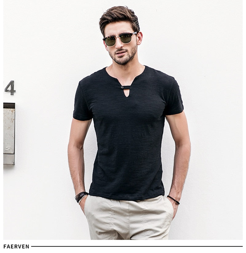 GustOmerD Slim Fit Button Strap V-Neck T-Shirt (3 Colors), Tops, Mainstreet Male, Mainstreet Male