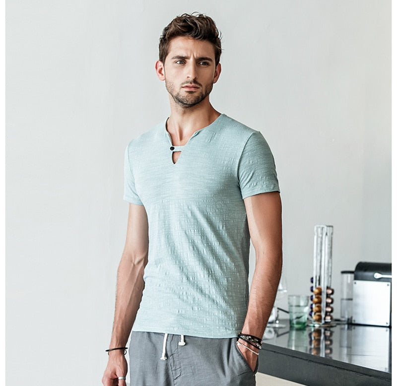 GustOmerD Slim Fit Button Strap V-Neck T-Shirt (3 Colors), Tops, Mainstreet Male, Mainstreet Male